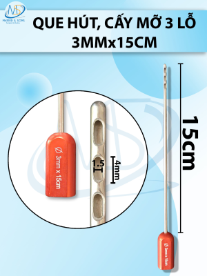 que hút mỡ, kim hút mỡ 3 lỗ 3mmx15cm, lỗ D4 R1,5