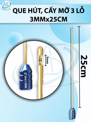 Que hút mỡ, kim hút mỡ 3 lỗ 3mmx25cm, lỗ D5 R1,5