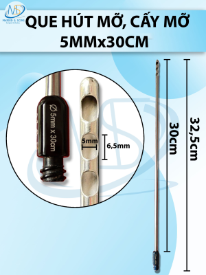 Que hút mỡ, kim hút mỡ 3 lỗ 5mm x 30cm, lỗ D6,5mm R5mm dài