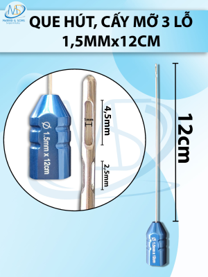 Que hút mỡ, kim hút mỡ 3 lỗ1,5mmx12cm, lỗ R1 D4,5 D2,5