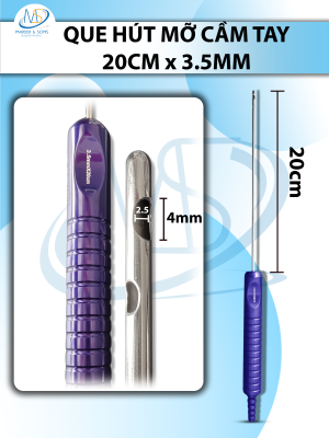 Que hút mỡ tay cầm 3,5mmx20cm, 3 lỗ tháp tròn, lỗ to d5mmxr3,5mm, 2 lỗ nhỏ d4mmxr2,5mm