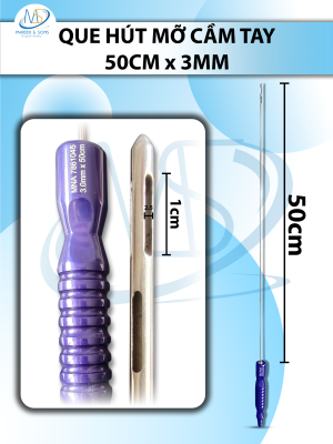 Que hút mỡ tay cầm 3mmx50cm, 3 lỗ tháp dài lỗ d1cmxr2,5mm