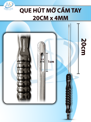 Que hút mỡ tay cầm 4mmx20cm, 3 lỗ dài lỗ d1cmxr2,5mm