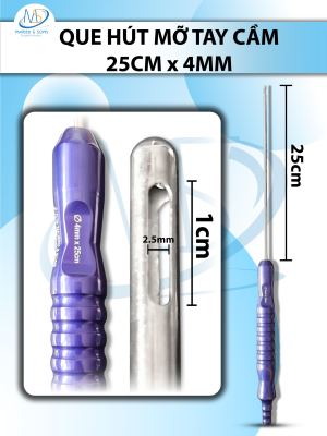 Que hút mỡ tay cầm 4mmx25cm, 3 lỗ dài lỗ d1cmxr2,5mm