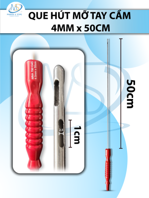 Que hút mỡ tay cầm 4mmx50cm, 3 lỗ tháp dài lỗ d1cmxr2,5mm